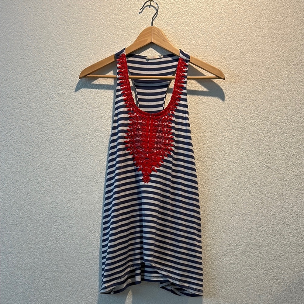 Striped Tank Top with Red Detail